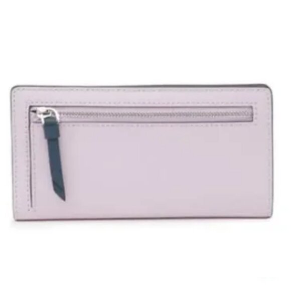 Kate Spade Cameron Lavender Mist/Petrol Blue Leather Large Slim Bifold Wallet - Picture 2 of 8
